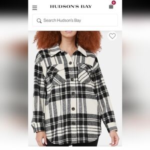 Hudson's Bay Venice Love Black and White Plaid Shirt Jacket Shacket Medium
